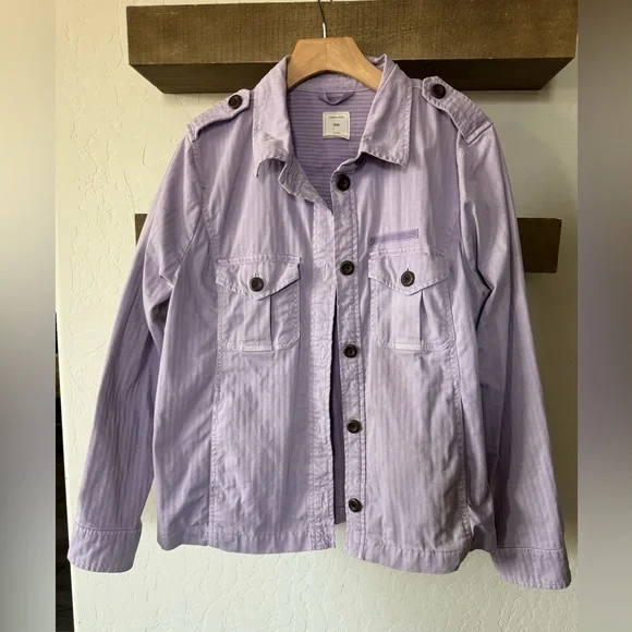 GAP|Pastel Lavender Lilac Button-Front Utility Jacket,Cotton/Canvas size LARGE• - Picture 3 of 14